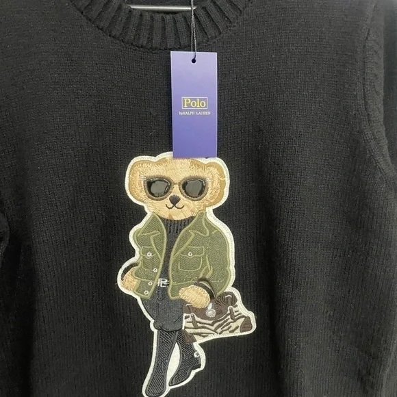 Polo by Ralph Lauren Black Crewneck Sweater with Bear Motif